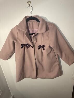 Girls Pink Dress Coat Size 8 (M/130) Quilted Lining Bow Detail Winter Jacket